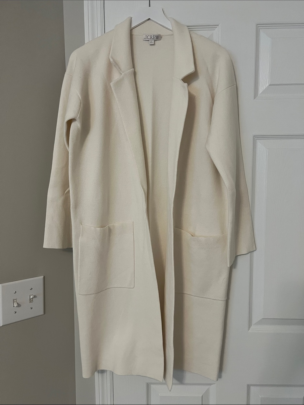 J. Crew Cream Long Open-Front Cardigan